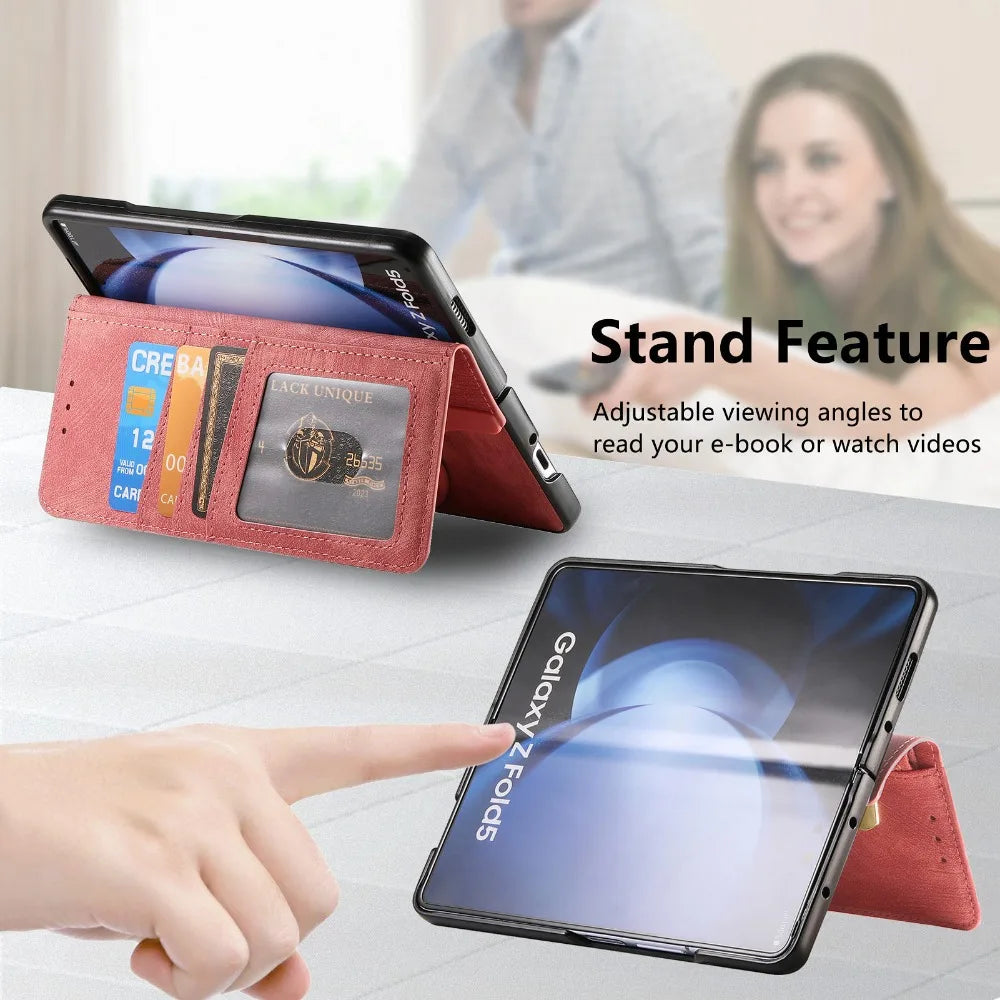 2-in-1 Detachable Leather Wallet Case for Samsung Galaxy Z Fold 6/5/4/3 – Zipper Card Slot Cover 5G Compatible