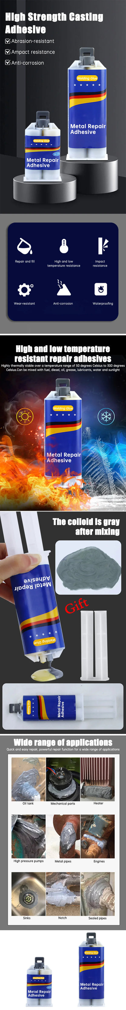 2-in-1 Metal Repair Paste – High Strength Cold Welding Glue & AB Casting Sealant for Metal Defects