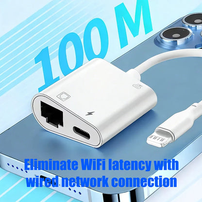 Lightning to RJ45 Ethernet Adapter 3-in-1 – Network Card Converter with Charging & Data Transfer for iPhone 14/13/12/11 Pro