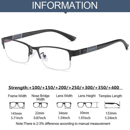 Metal Anti-Blue Light Reading Glasses – Farsighted Eyewear for Men, Business Style with Diopters +0.0 to +4.0