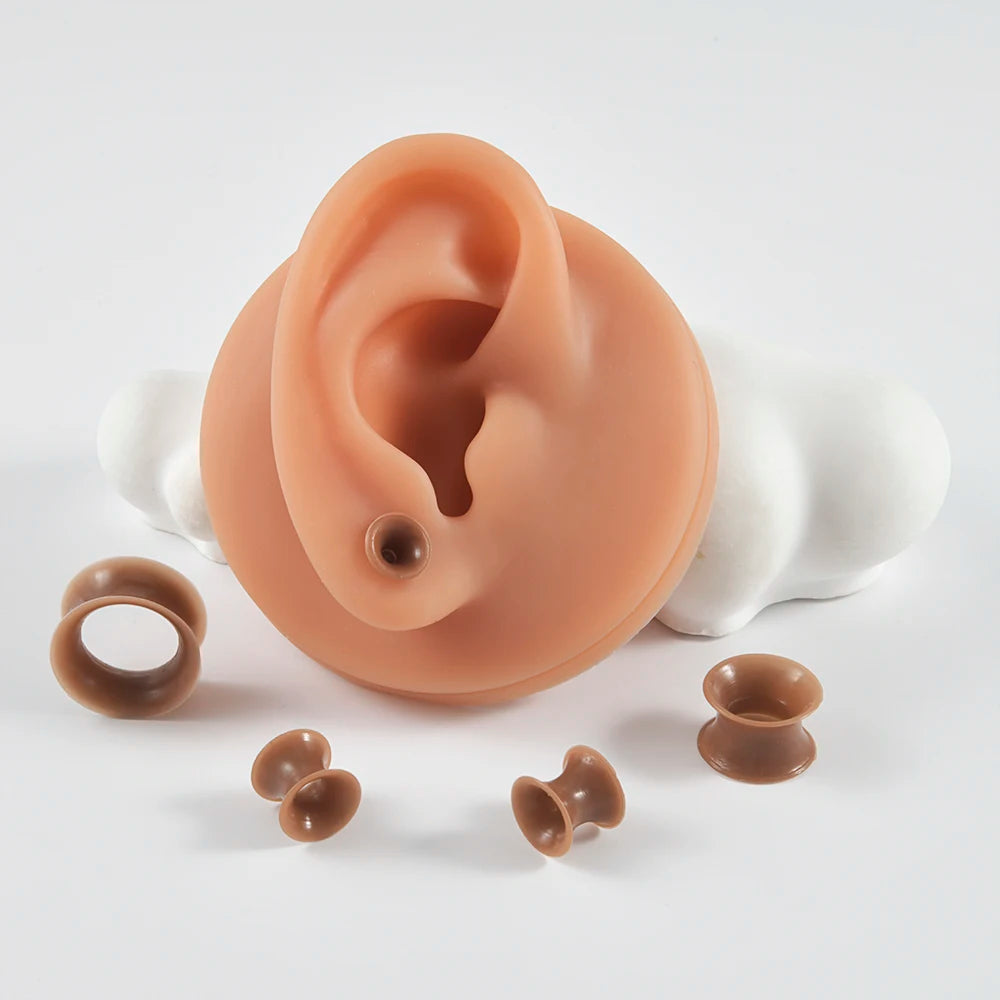 Pair Soft Flexible Ear Tunnels – Double Flare Flesh Tunnel Ear Plugs, Thin Silicone Gauge Expander Earrings for Stretched Ears