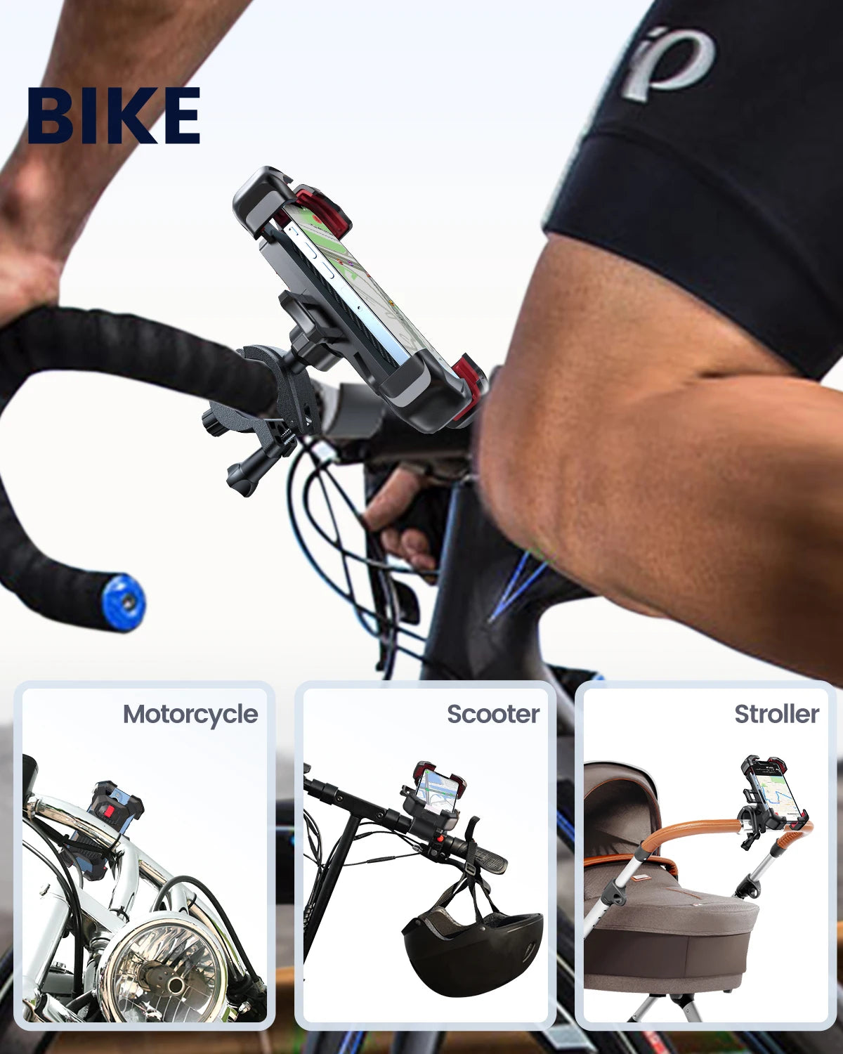 Joyroom Universal Bike Phone Holder — 360° Rotatable Shockproof Stand for 4.7-7 inch Mobile Phones, GPS Clip