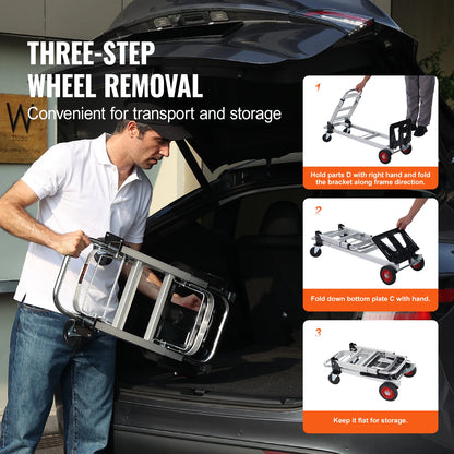 VEVOR Lightweight Folding Hand Truck 400 lbs Capacity Dolly with Wheels for Moving & Warehouse Use   1/2
