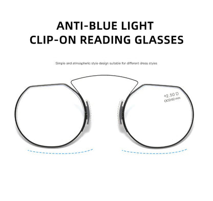 Clip-On Nose Reading Glasses – Anti-Blue Light Presbyopic Eyewear for Men & Women, 1.5 Magnification