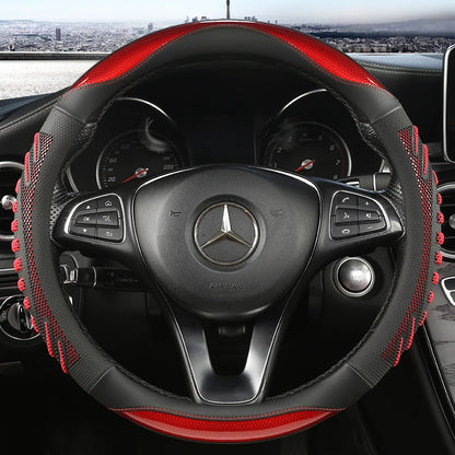 3D Honeycomb Leather Steering Wheel Cover – Durable Anti-Slip Universal Fit for 14.5-15 Inch Wheels