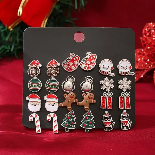 12/20 Pairs Christmas Earrings Set – Shiny Crystal Snowflake, Elk, Bowknot & Xmas Tree Studs for Women, Holiday & New Year Gifts