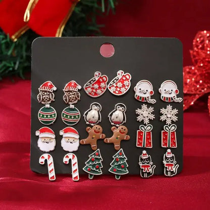 12/20 Pairs Christmas Earrings Set – Shiny Crystal Snowflake, Elk, Bowknot & Xmas Tree Studs for Women, Holiday & New Year Gifts