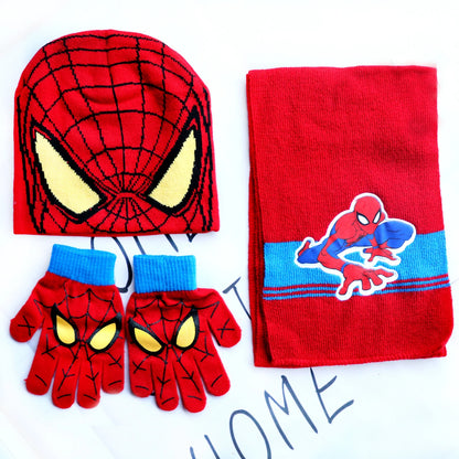 Spider-Man Cosplay Hat & Accessories - Cartoon Knitted Scarf, Warm Gloves & Christmas Cap for Boys and Girls