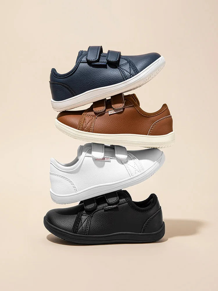 HOBIBEAR Wide-Toe Family Sneakers — Barefoot Minimalist Lace-Up Casual Walking Shoes with Hook & Loop Faux Leather