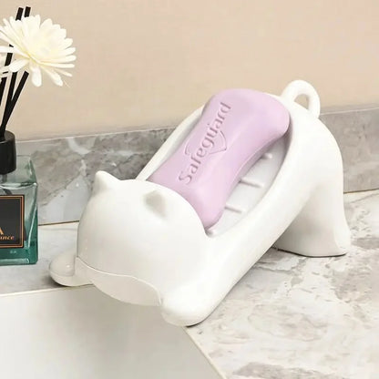 Cute Cartoon Cat Soap Dish - Plastic Draining Holder for Bathroom & Kitchen
