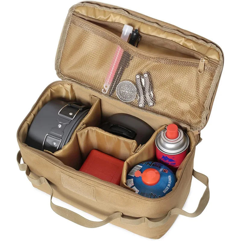Outdoor Camping Gas Tank & Tool Storage Bag – Large Capacity Bag for Gas Canister, Ground Nails, and Cookware