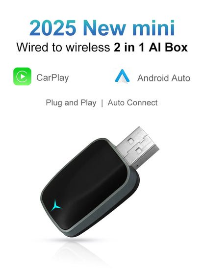 2025 2-in-1 Wireless CarPlay AI Box – Convert Wired CarPlay to Wireless with Android Auto, Plug and Play