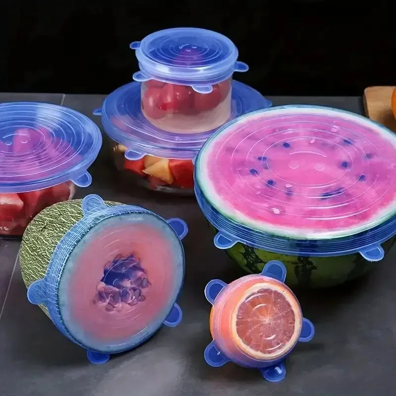 6PCS Reusable Silicone Stretch Lids – Multifunctional Food Bowl Covers for Fresh-Keeping Fruits & Vegetables