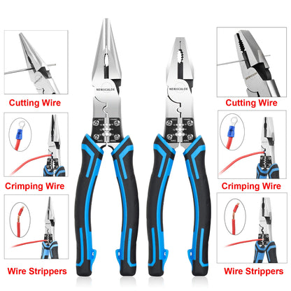 Toolour 8-Inch Multifunctional Pliers - Wire Stripper, Crimper, Cutter & Needle Nose Hand Tool