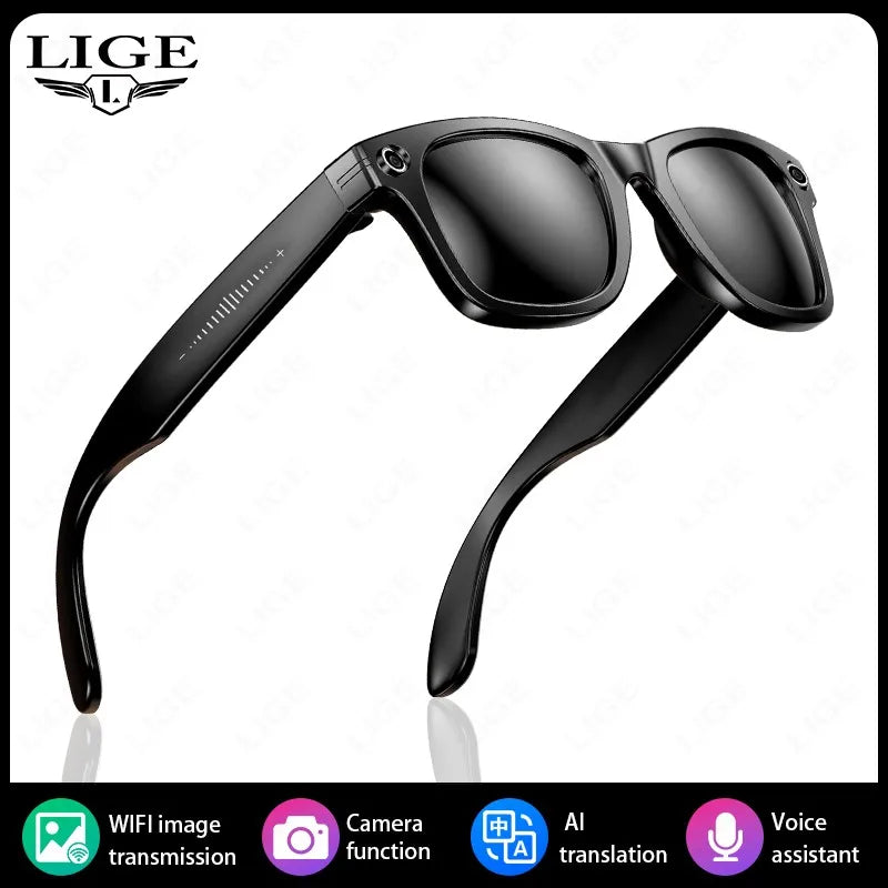 LIGE AI Smart Glasses — 8MP Camera, Video Recording, 100+ Languages Translation, Bluetooth Call & Music for Men & Women
