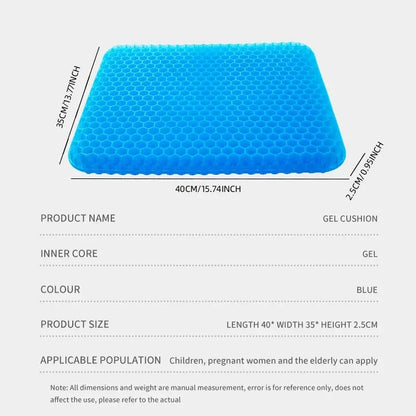 Gel Seat Cushion - Breathable Honeycomb Cooling Support for Office Chairs, Cars & Wheelchairs