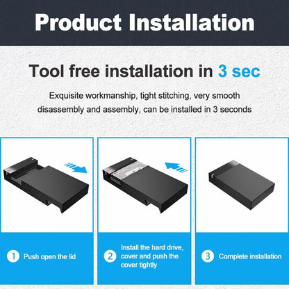 3.5 Inch USB 3.0 to SATA External Hard Drive Enclosure Case for SSD/HDD up to 10TB – PC & Laptop Compatible