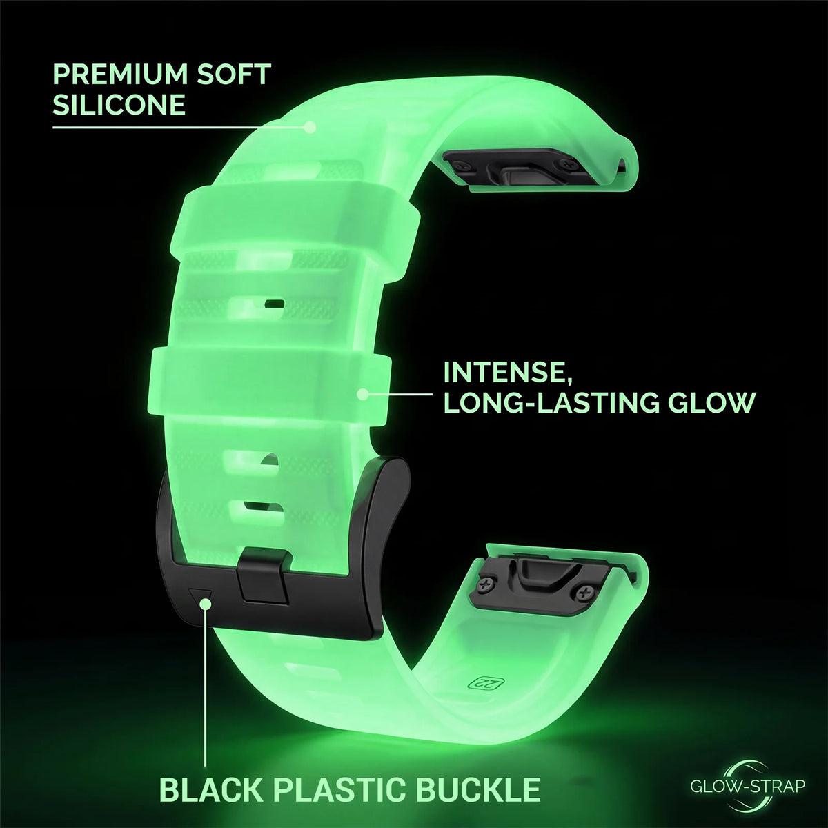 22mm/26mm Luminous Silicone Watch Band for Garmin Fenix, Epix, Enduro and Forerunner - Quick-Fit Sport Replacement Strap