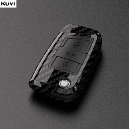 Carbon Fiber ABS Car Key Cover Case for VW Volkswagen – Fits Polo, Tiguan, Passat, Golf 7, Jetta, Skoda, Kodiaq, Superb, Octavia, Seat