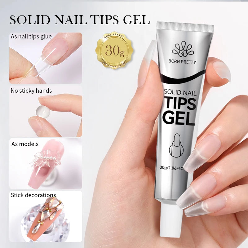 BORN PRETTY 15ml Clear Non-Stick Hand Extension Gel - 3D Shaping Nail Art, Milky Jelly Hard Gel for Fake Nails