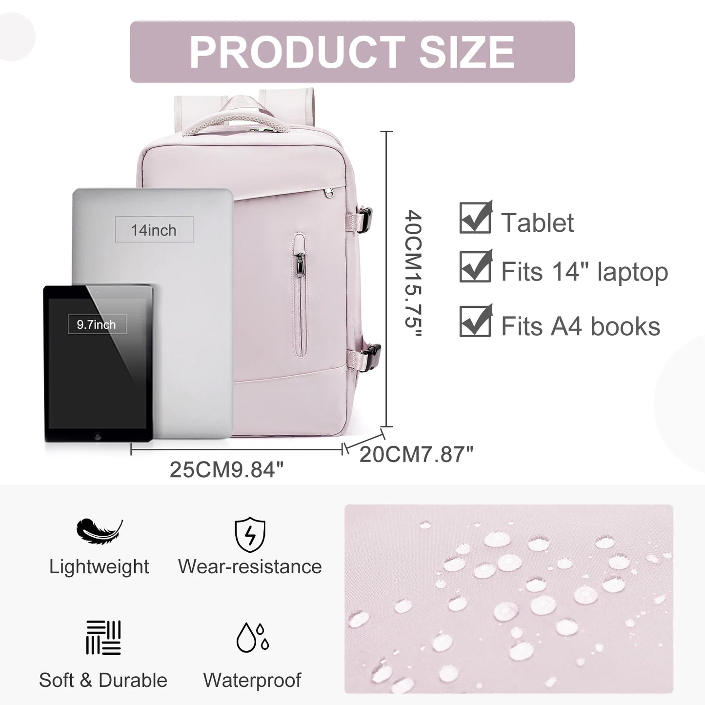 Women’s & Men’s Travel Backpack – Cabin Bag 40x20x25cm for Ryanair, Wizzair & Airplane Carry-On