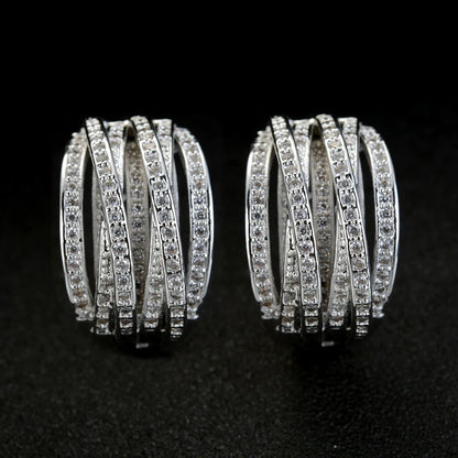 Huitan Silver Cross Hoop Earrings – Full Crystal Cubic Zirconia Statement Jewelry for Women