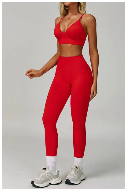 2/3PCS Women’s Seamless Yoga & Gym Set – Push-Up Sports Bra, Long Sleeve Jacket & Workout Leggings