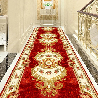 Luxury Chinese Classical Corridor Rug – Crystal Velvet Soundproof Washable Carpet for Villa, Hotel & Living Room