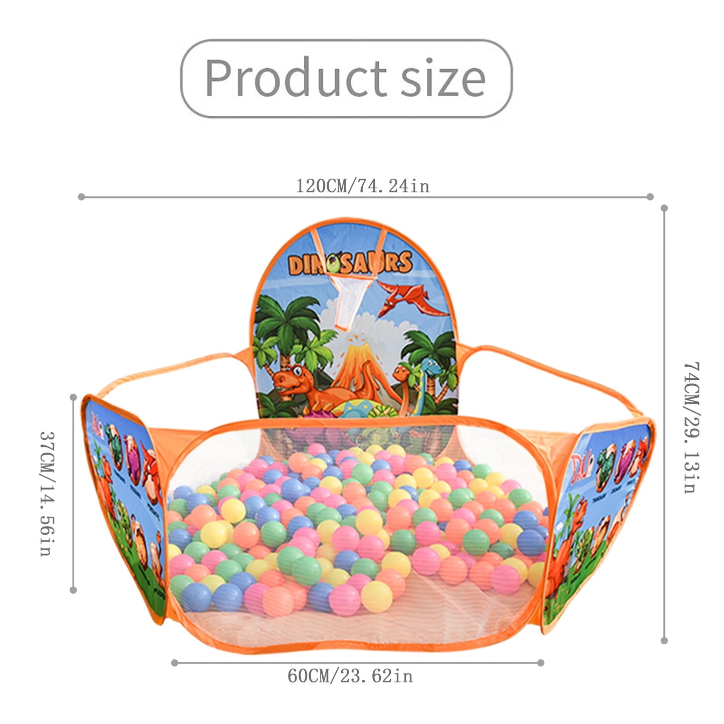 Cartoon Dinosaur Ball Pool Tent – Blue & Orange Foldable Indoor/Outdoor Play Tent for Kids (Balls Not Included)