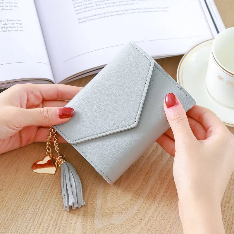 Fashion Short Women’s PU Leather Wallet – Luxury Tassel Hasp Small Coin Purse & Card Holder Pouch