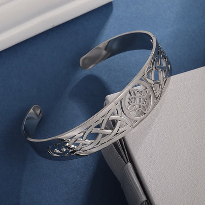 Witch Knot Cuff Bracelet - Stainless Steel Pagan Magic Knot Good Luck Amulet Celtic Knot Jewelry