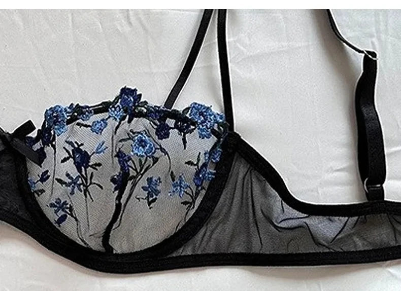 Sexy Lace Floral Lingerie Set for Women — Transparent Bra & Underwear Party Set, Sizes S-XL
