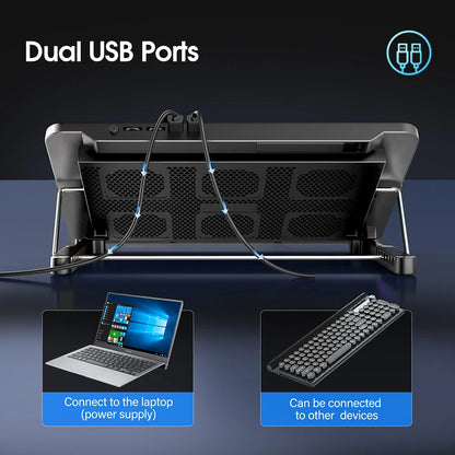 Coolcold Laptop Cooling Pad 15.6-17.3" — 6 Quiet Fans, 7 Adjustable Heights, Wind Speed Control with Mobile Phone Holder