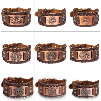 Trendy Viking Bracelet – Nordic Rune Compass & God Bird Charm Leather Woven Jewelry for Men, Fashion Accessory & Party Gift