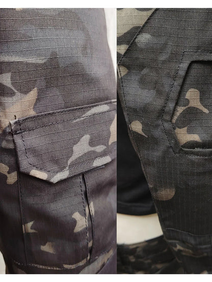 Men’s Camo Tactical Uniform Set | Ripstop Airsoft Suit with Multi-Pocket Pants & Training Shirt for Hunting or Paintball