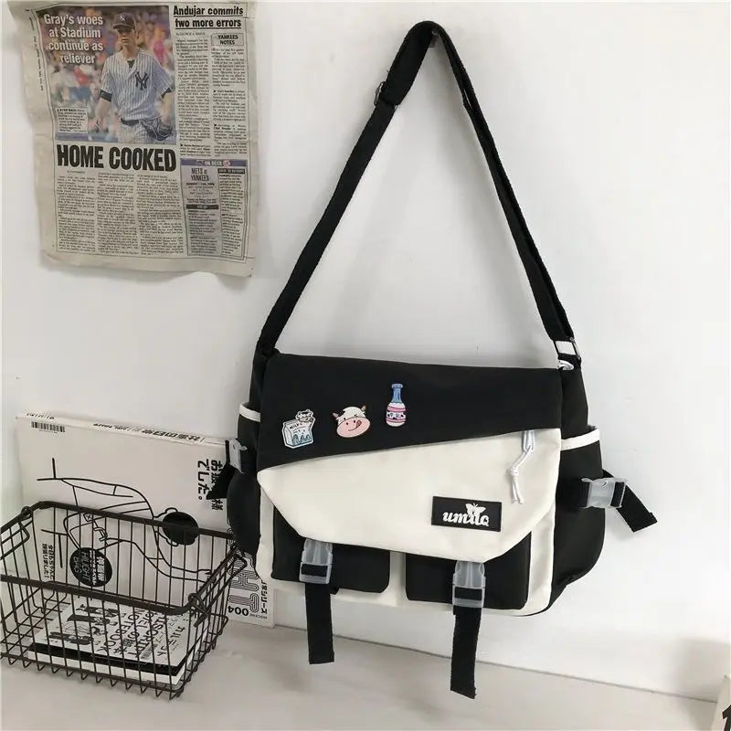 Large Capacity Nylon Crossbody Messenger Bag – Casual Shoulder School Bag for Teens, Students & Everyday Use