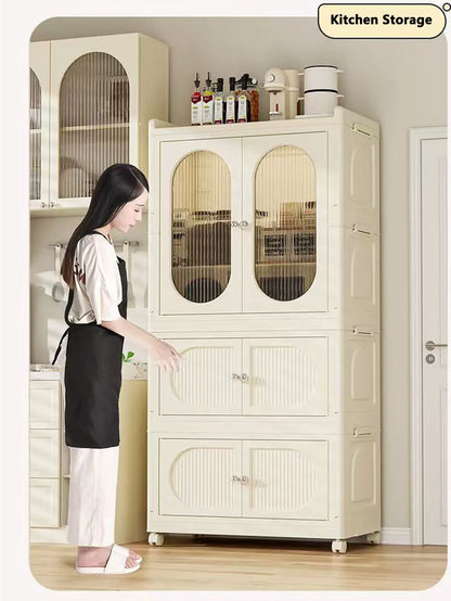 Foldable Storage Cabinet with Drawers – Dustproof Wardrobe Organizer for Home & Office