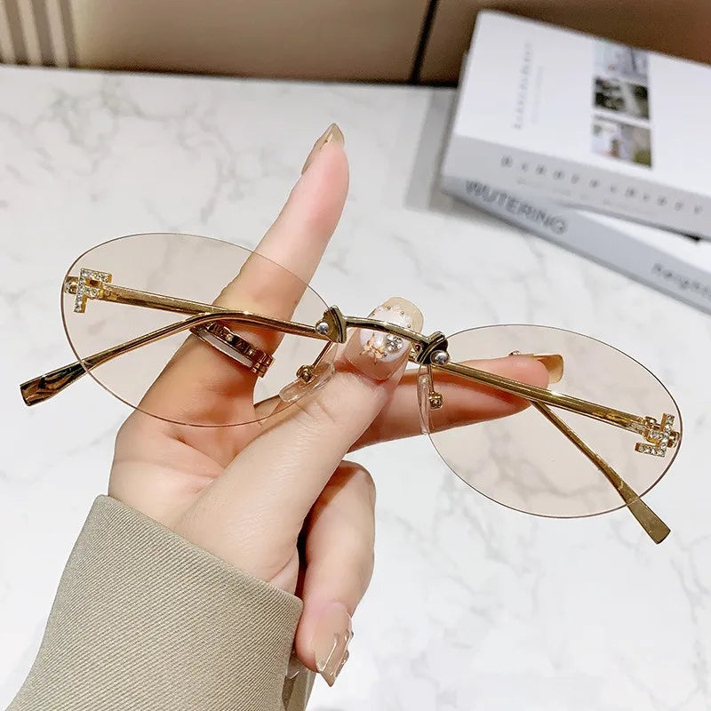 Elegant Diamond Oval Rimless Sunglasses — Men’s “F” Letter Car Sunglasses Model 90902