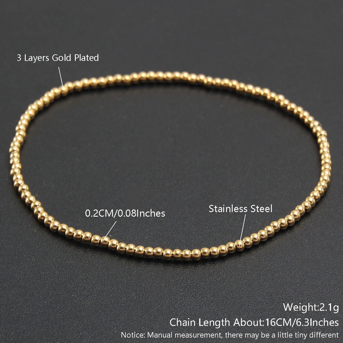 MHS.SUN Trendy Stainless Steel Stretch Bracelet — Gold & Silver Beaded 2mm/5mm/8mm for Men & Women