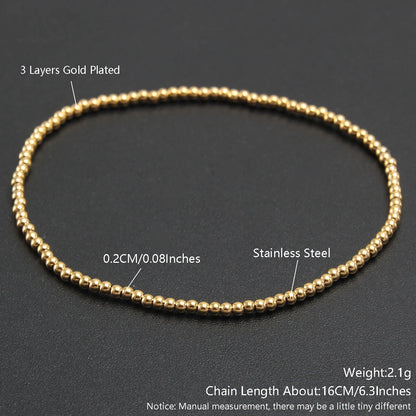 MHS.SUN Trendy Stainless Steel Stretch Bracelet — Gold & Silver Beaded 2mm/5mm/8mm for Men & Women