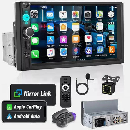 7-Inch 1-DIN Car Stereo - Touchscreen Radio with Bluetooth, Apple & Android CarPlay and Backup Camera Support