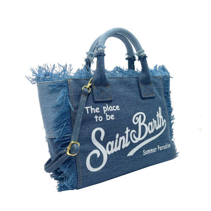 SAINT BARTH Houndstooth Crossbody Bag – Small Cotton Linen Handmade Tote with Tassels for Women