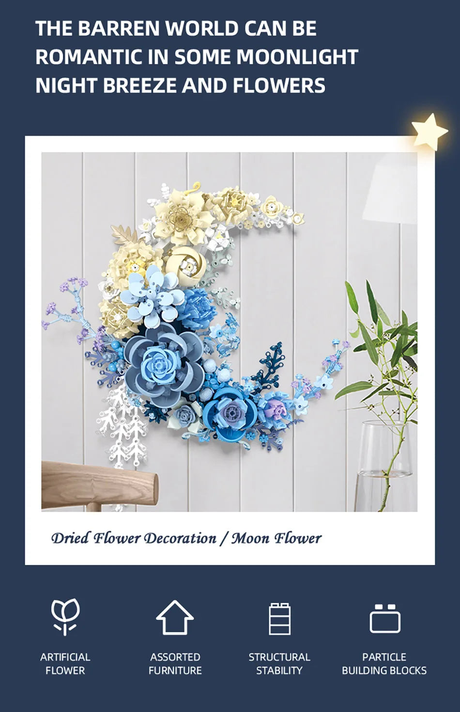 Creative Expert Eternal Moon Flowers Building Blocks – DIY Rose Bouquet Wall Decoration, Valentine’s Gift for Girls