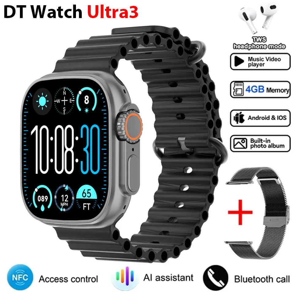 2025 DT Ultra 3 Pro Smartwatch – NFC, Bluetooth Call, Music & Video, Waterproof for Android & iOS, 32GB