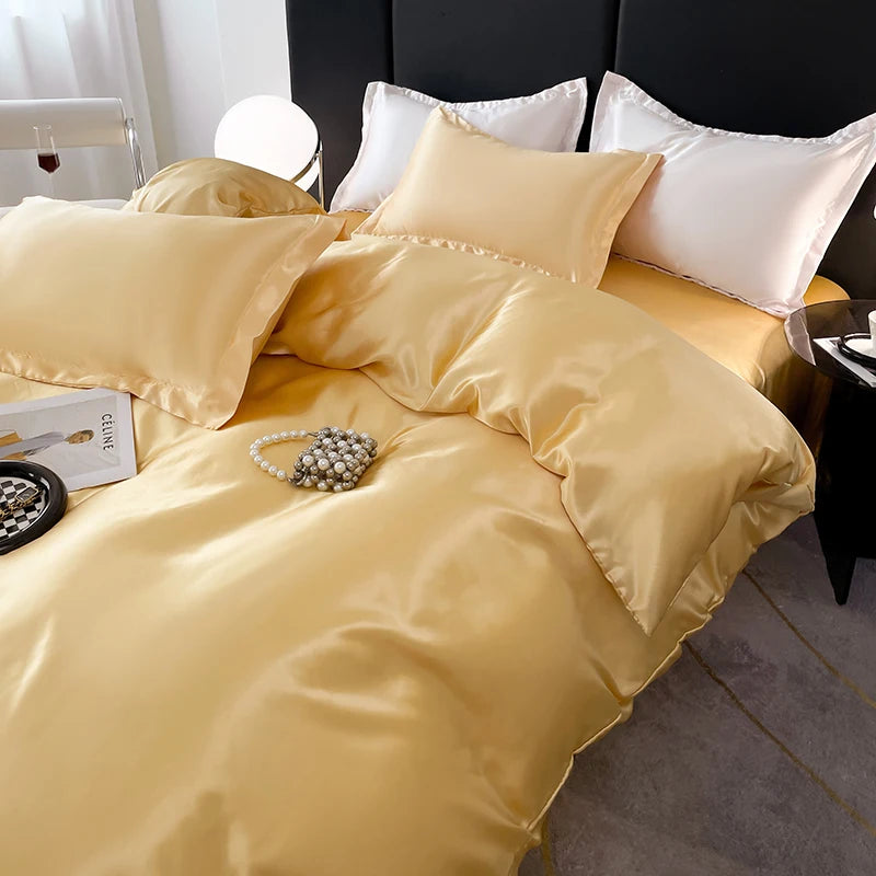 Nordic Satin Silk Bedding Set – Luxury Duvet Cover, Bed Sheet & Pillowcases for Single, Double & Couple Beds