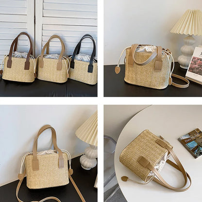Fashion Straw Bucket Crossbody Bag – Women’s Summer Beach & Travel Shoulder Handbag