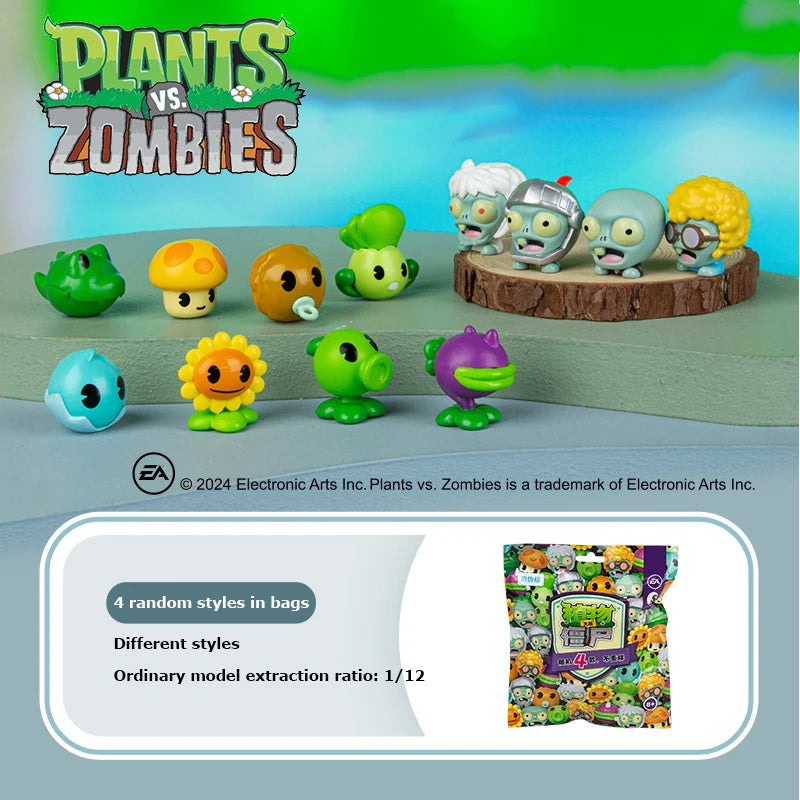 Plants vs Zombies Q Version Mini Figures – Random 4-Style Plant & Zombie Toys for Collection