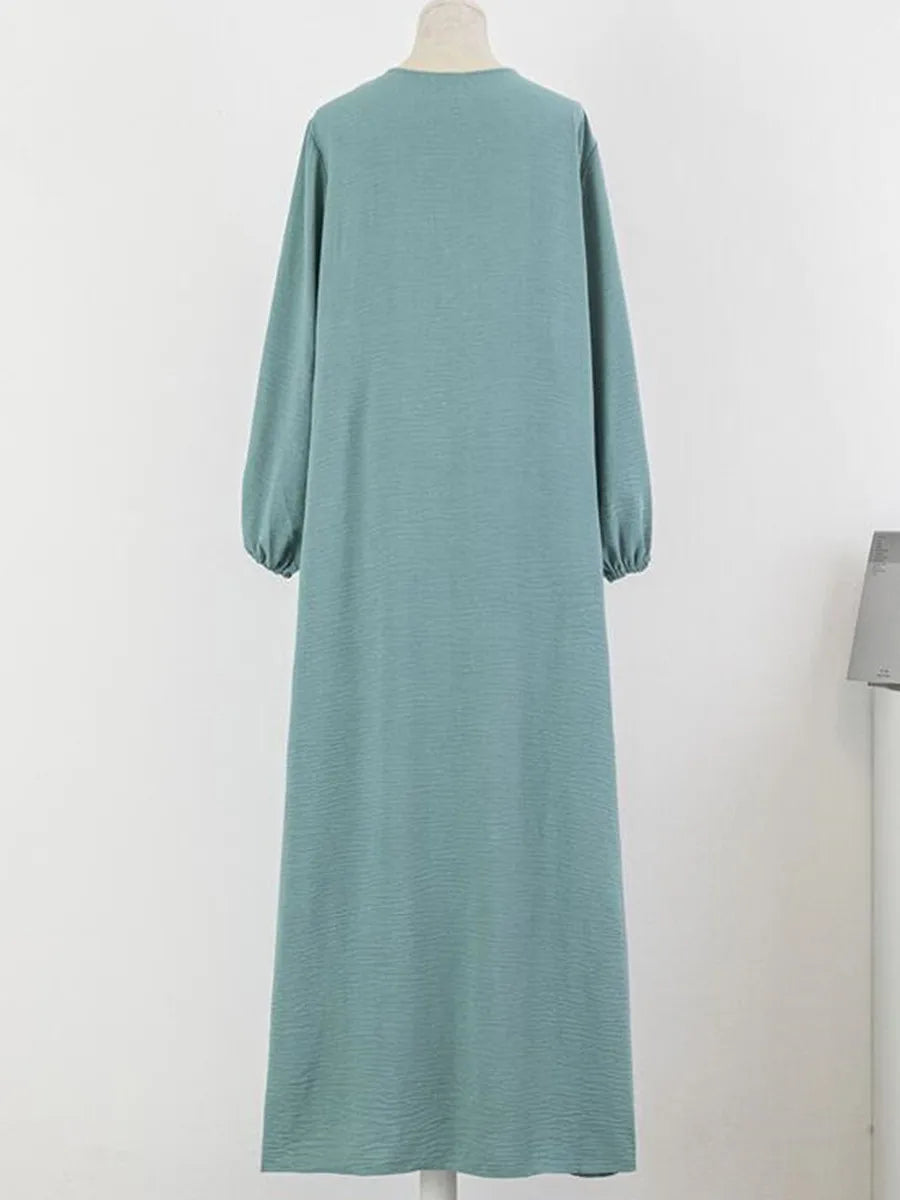 Muslim Women's Luxury Abaya Dress - Solid Color Modest Dubai-Style Kaftan for Ramadan & Special Occasions