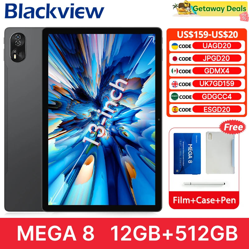 Blackview MEGA 8 Tablet – 13" FHD+ 90Hz Display, 11000mAh, Android 15, 50MP Camera, 4 Speakers, 4G Pad PC