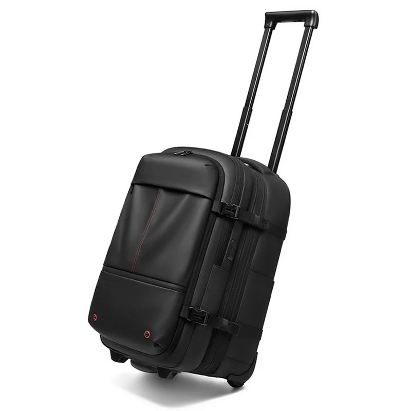 Travel Trolley Vacuum Compression Backpack — Wheeled Rolling Luggage Bag for Men, Boardable Business Travel